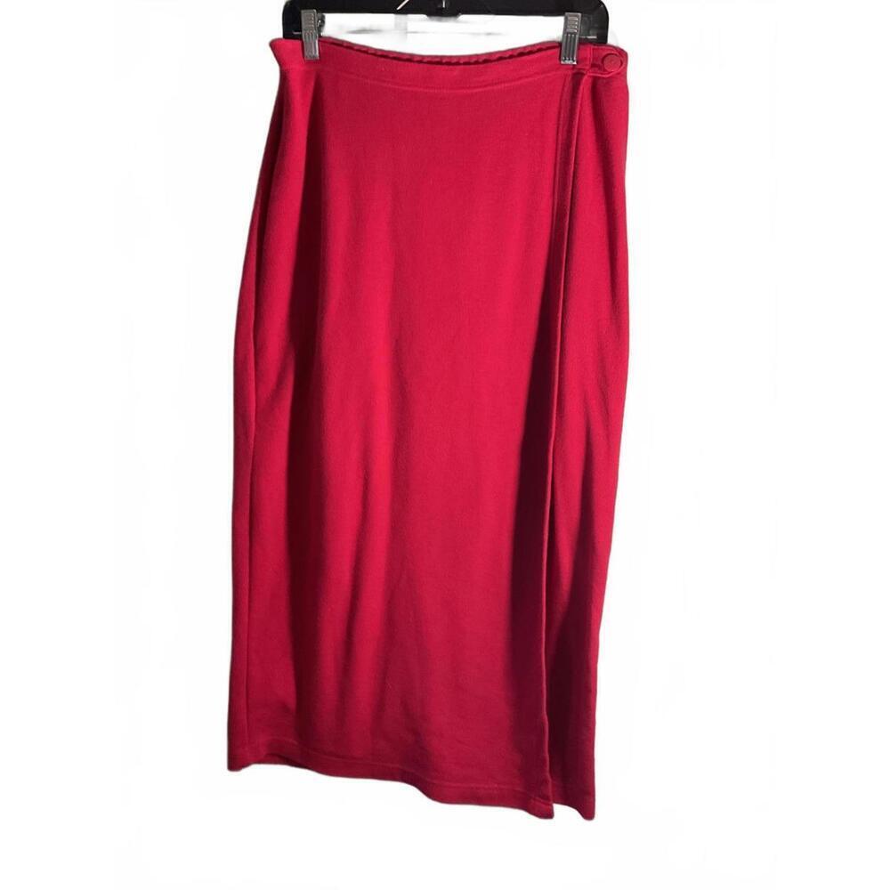 Vintage Red Maxi Wrap Skirt with Button Detail Large